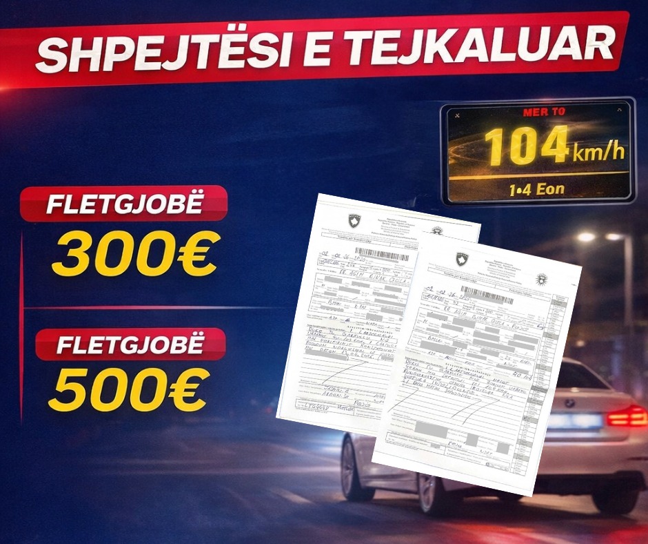 Tejkaloi shpejtësinë, në zonë urbane, gjobitet dhe i ndalohet vozitja shoferit në Pejë